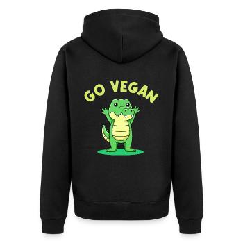 Alligator-Design für stolze Veganer - Unisex Premium Bio Zip Hoodie - Schwarz - Hinten - Nico (187cm)