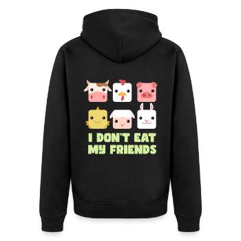 Schwein Fisch Hase Freunde Design für Veganer - Unisex Premium Bio Zip Hoodie - Schwarz - Hinten - Nico (187cm)