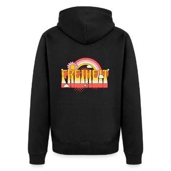 Freiheit Frieden Gerechtigkeit Toleranz Liebe - Unisex Premium Bio Zip Hoodie - Schwarz - Hinten - Nico (187cm)