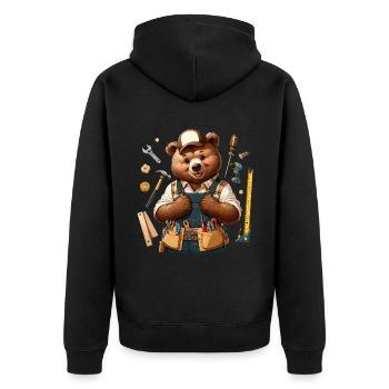 Cute Bear Craftsman - Unisex Premium Bio Zip Hoodie - Schwarz - Hinten - Nico (187cm)