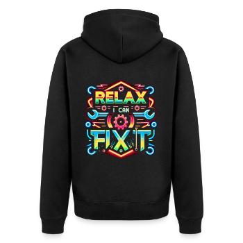 Relax I Can Fix It 32 - Unisex Premium Organic Zip Hoodie - black - Back - Nico (187cm)