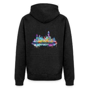 Bangkok Thailand Skyline Stadt Asien Neon Bunt - Unisex Premium Bio Zip Hoodie - Schwarz - Hinten - Nico (187cm)