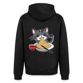 Niedliche Katze mit Ramen Nudeln - Unisex Premium Bio Zip Hoodie - Schwarz - Hinten - Nico (187cm)
