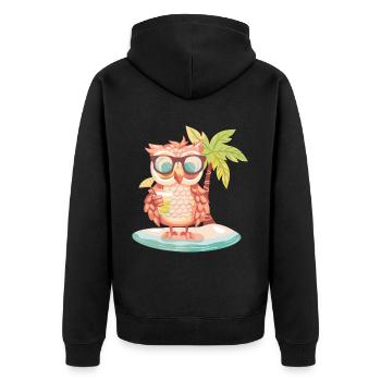 Owl Summer Beach Vacation - Unisex Premium Organic Zip Hoodie - black - Back - Nico (187cm)