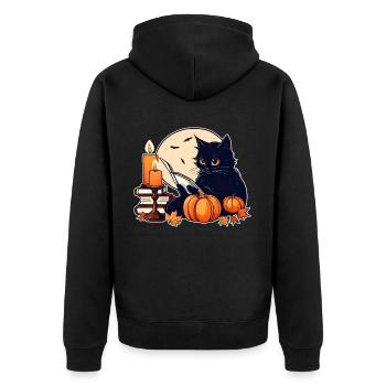Chat noir d'humeur Halloween - Veste à capuche bio Premium Unisexe - noir - Dos - Nico (187cm)