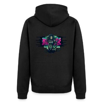 Cyberpunk Medusa – Neon Rebellion - Unisex Premium Bio Zip Hoodie - Schwarz - Hinten - Nico (187cm)