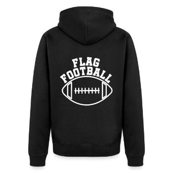 FLAG FOOTBALL – Für echte Flag Football-Fans - Unisex Premium Bio Zip Hoodie - Schwarz - Hinten - Nico (187cm)