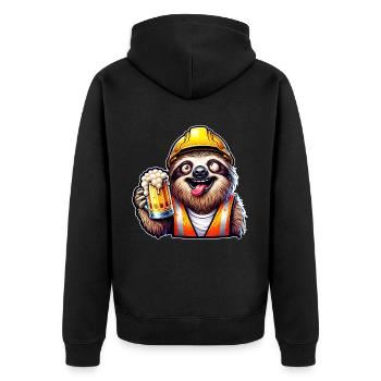 Faultier Bauarbeiter Mit Bier Btrunken Lustig - Unisex Premium Bio Zip Hoodie - Schwarz - Hinten - Nico (187cm)