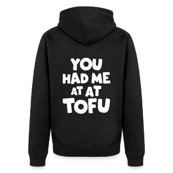 Tofu Lustiges - Unisex Premium Bio Zip Hoodie - Schwarz - Hinten - Nico (187cm)