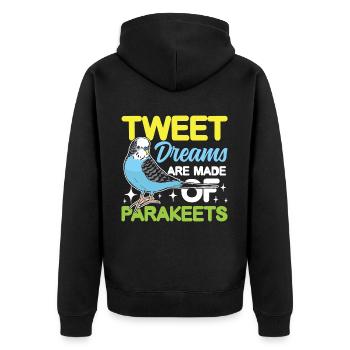 Tweet Dreams Are Made Of Parakeets - Unisex Premium Bio Zip Hoodie - Schwarz - Hinten - Nico (187cm)