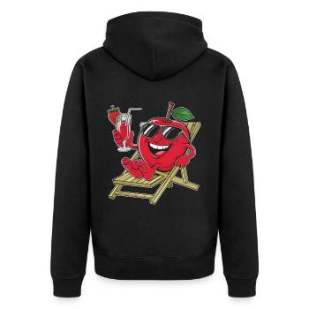 Apfel - Unisex Premium Bio Zip Hoodie - Schwarz - Hinten - Nico (187cm)