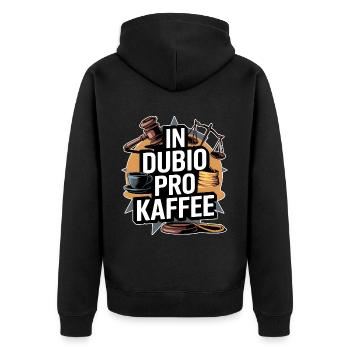 Jurist lustig Spruch Richter IN DUBIO PRO KAFFEE - Unisex Premium Bio Zip Hoodie - Schwarz - Hinten - Nico (187cm)