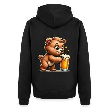 Cute Bear Drinking Beer - Unisex Premium Bio Zip Hoodie - Schwarz - Hinten - Nico (187cm)