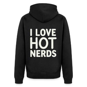 I Love Hot Nerds 16 - Unisex Premium Bio Zip Hoodie - Schwarz - Hinten - Nico (187cm)