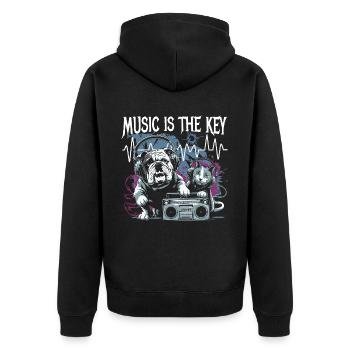 music is the key Hund und Katze Tierliebe - Unisex Premium Bio Zip Hoodie - Schwarz - Hinten - Nico (187cm)
