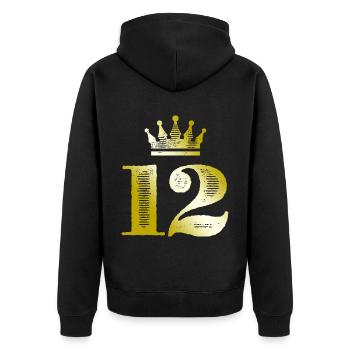 12 Zahl Krone Gold - Unisex Premium Bio Zip Hoodie - Schwarz - Hinten - Nico (187cm)
