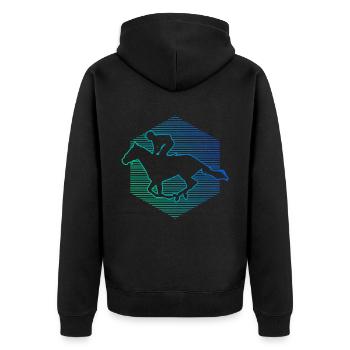 Horse Riding Men's Equestrian Racing - Unisex Premium Organic Zip Hoodie - black - Back - Nico (187cm)