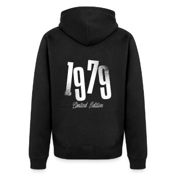 1979 Jahrgang Geburtstag Baujahr Geboren - Unisex Premium Bio Zip Hoodie - Schwarz - Hinten - Nico (187cm)