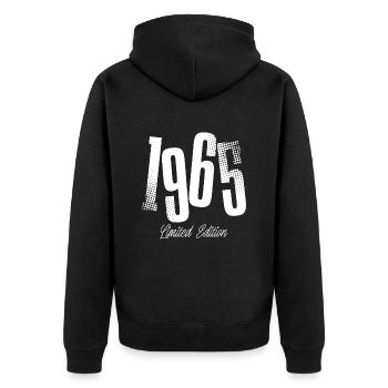 1965 Jahrgang Geburtstag Baujahr Geboren - Unisex Premium Bio Zip Hoodie - Schwarz - Hinten - Nico (187cm)