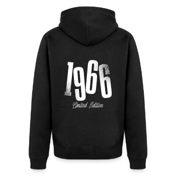 1966 Jahrgang Geburtstag Baujahr Geboren - Unisex Premium Bio Zip Hoodie - Schwarz - Hinten - Nico (187cm)