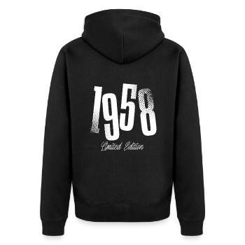 1958 Jahrgang Geburtstag Baujahr Geboren - Unisex Premium Bio Zip Hoodie - Schwarz - Hinten - Nico (187cm)