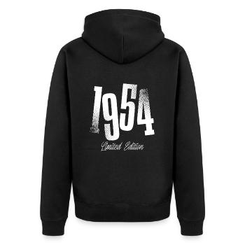 1954 Jahrgang Geburtstag Baujahr Geboren - Unisex Premium Bio Zip Hoodie - Schwarz - Hinten - Nico (187cm)