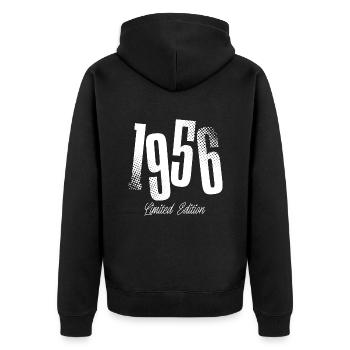 1956 Jahrgang Geburtstag Baujahr Geboren - Unisex Premium Bio Zip Hoodie - Schwarz - Hinten - Nico (187cm)