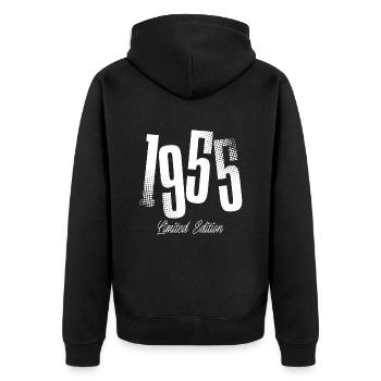 1955 Jahrgang Geburtstag Baujahr Geboren - Unisex Premium Bio Zip Hoodie - Schwarz - Hinten - Nico (187cm)