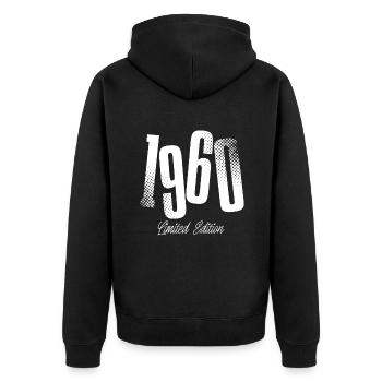 1960 Jahrgang Geburtstag Baujahr Geboren - Unisex Premium Bio Zip Hoodie - Schwarz - Hinten - Nico (187cm)
