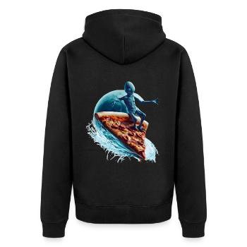 Pizza Surfer Alien - Unisex Premium Organic Zip Hoodie - black - Back - Nico (187cm)