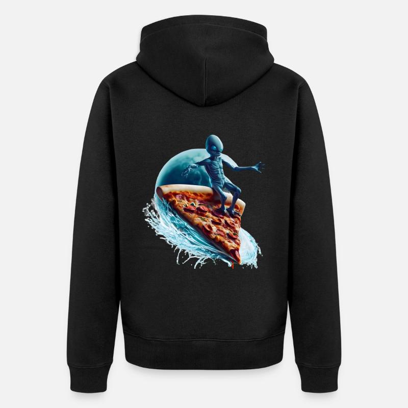 Pizza Surfer Alien - Unisex Premium Bio Zip Hoodie - Schwarz