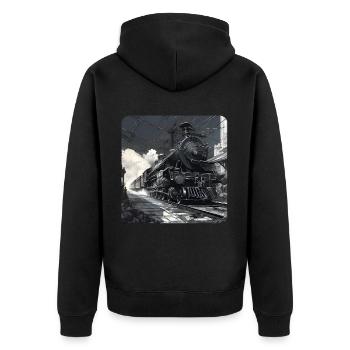 Cooles Motiv Lokomotive - Unisex Premium Bio Zip Hoodie - Schwarz - Hinten - Nico (187cm)