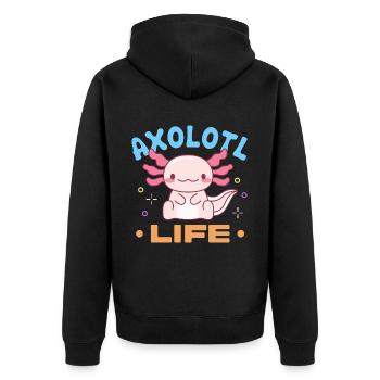 Axolotl Life Design für Axolotl-Liebhaber - Unisex Premium Bio Zip Hoodie - Schwarz - Hinten - Nico (187cm)