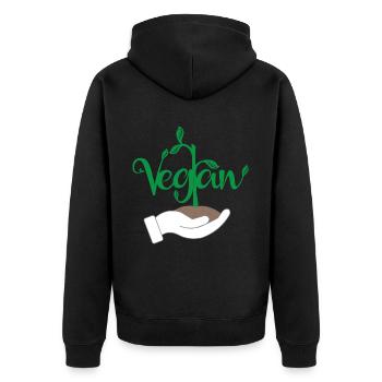 Vegan Plant Design for Proud Vegans - Unisex Premium Organic Zip Hoodie - black - Back - Nico (187cm)