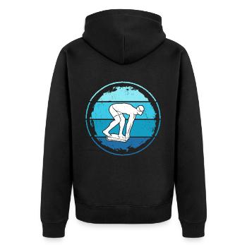 Schwimmen Schwimmer Jungen Herren Schwimm - Unisex Premium Bio Zip Hoodie - Schwarz - Hinten - Nico (187cm)
