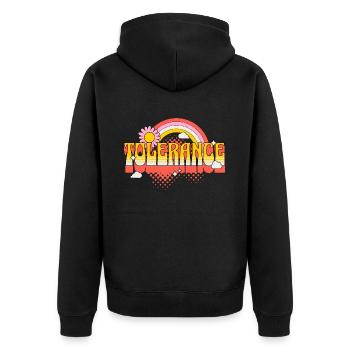 Toleranz Vielfalt Respekt Akzeptanz Liebe LGBTQ - Unisex Premium Bio Zip Hoodie - Schwarz - Hinten - Nico (187cm)
