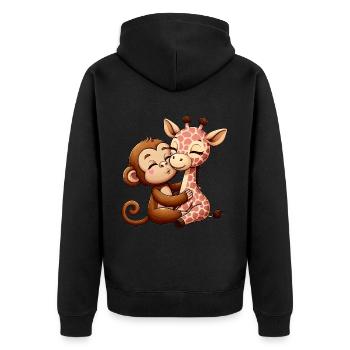 Cuddling Monkey And Giraffe In Love - Unisex Premium Organic Zip Hoodie - black - Back - Nico (187cm)