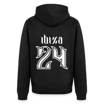 Ibiza 24 Jours fériés 2024 - Veste à capuche bio Premium Unisexe - noir - Dos - Nico (187cm)