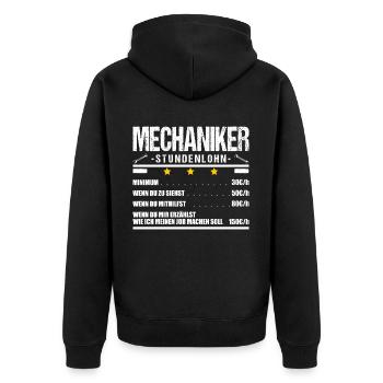 Mechaniker Spruch Mechatroniker Stundenlohn Kfzler - Unisex Premium Bio Zip Hoodie - Schwarz - Hinten - Nico (187cm)