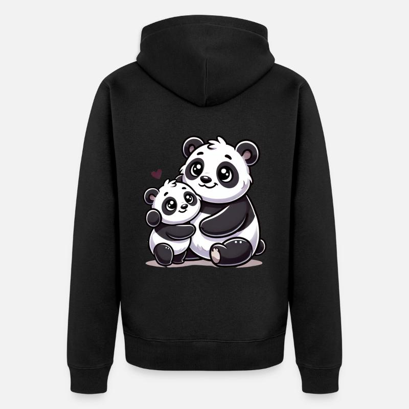 Parent panda aimant avec enfant - Veste à capuche bio Premium Unisexe - noir