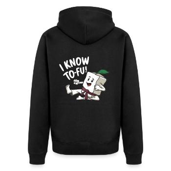 Tofu Lustiges - Unisex Premium Bio Zip Hoodie - Schwarz - Hinten - Nico (187cm)