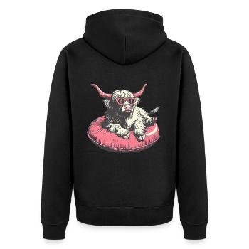 Hochlandrind Sonnenbrille pinkem Gummireifen - Unisex Premium Bio Zip Hoodie - Schwarz - Hinten - Nico (187cm)