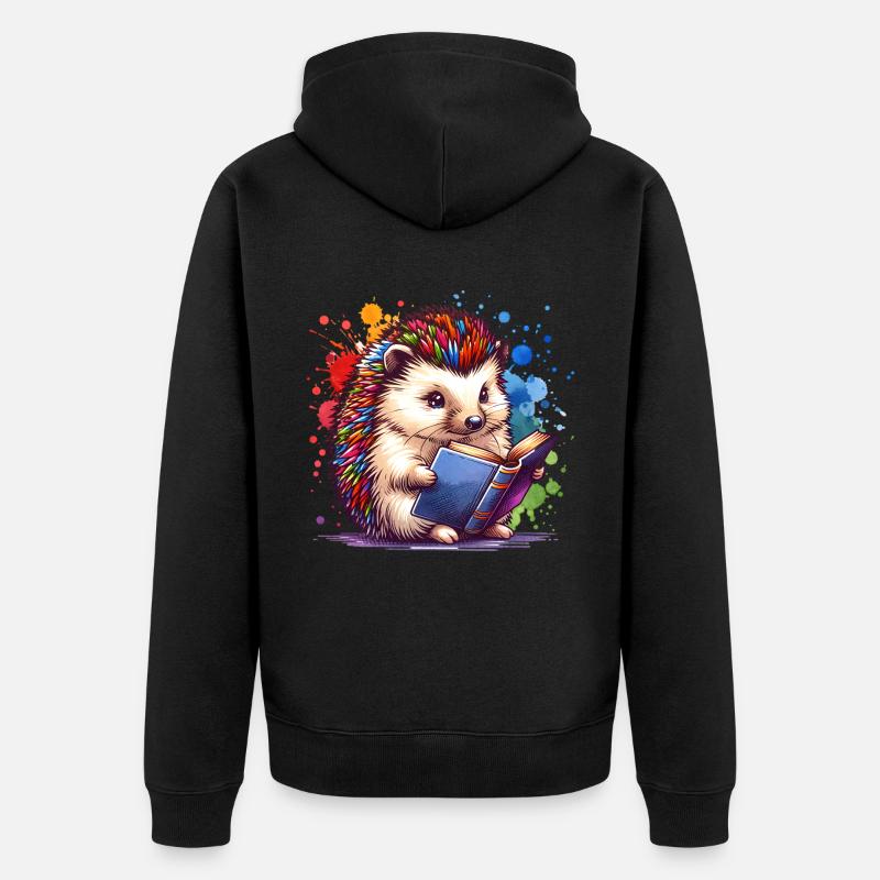Lesen Igel - Unisex Premium Bio Zip Hoodie - Schwarz