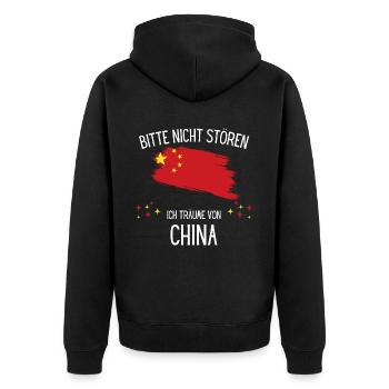Bitte Nicht Stören Ich Träume Von China - Unisex Premium Bio Zip Hoodie - Schwarz - Hinten - Nico (187cm)