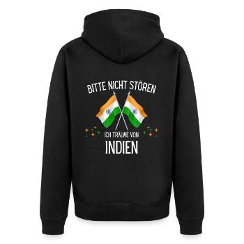 Bitte Nicht Stören Ich Träume Von Indien - Unisex Premium Bio Zip Hoodie - Schwarz - Hinten - Nico (187cm)
