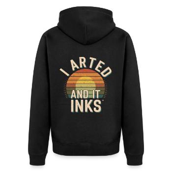 I Arted And It Inks 15 - Unisex Premium Bio Zip Hoodie - Schwarz - Hinten - Nico (187cm)