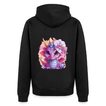 Cartoon Kawaii Drache mit schönen Orchideen - Unisex Premium Bio Zip Hoodie - Schwarz - Hinten - Nico (187cm)