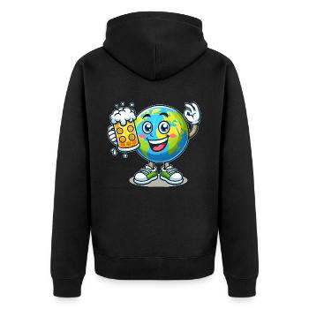 Globe with beer comic style funny motif - Unisex Premium Organic Zip Hoodie - black - Back - Nico (187cm)