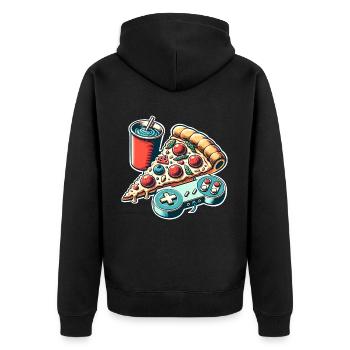 Pizza Gaming Gamer - Unisex Premium Bio Zip Hoodie - Schwarz - Hinten - Nico (187cm)
