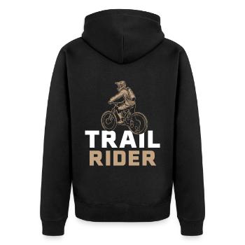 Trail Rider Mountainbike MTB Downhill - Unisex Premium Bio Zip Hoodie - Schwarz - Hinten - Nico (187cm)